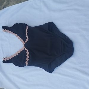 Karla Colletto Swimsuit scalloped one piece Black/peach NORDSTROM Size 6…